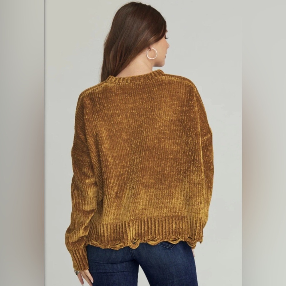 EUC Show Me Your MuMu Fringed Fawn Ochre Chenille Sweater - Picture 3 of 10